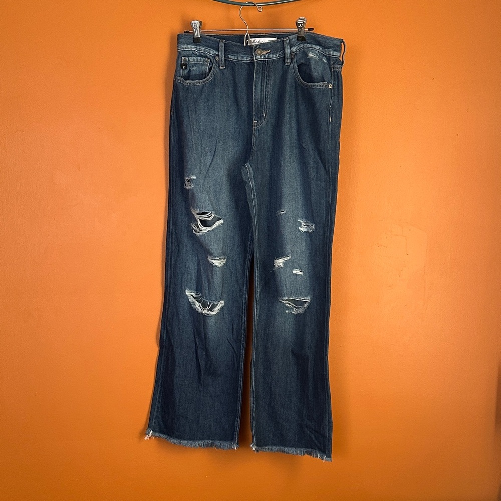 KanCan Dark Blue Distressed Flare Jeans